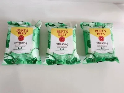 3 PACK Burt's Bees Facial Cleansing Towelettes Cucumber & Mint 30 Towelettes Ea. - Image 1 of 4