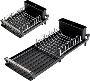 Sink Drainer Rack, Black Dish Drainer, Extendable Dish Drying Rack, Spout Drain - Picture 1 of 12