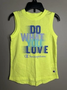 CHAMPION Girls Size 4 Neon Yellow Graphic Print DO WHAT YOU LOVE Tank T-Shirt - Picture 1 of 3