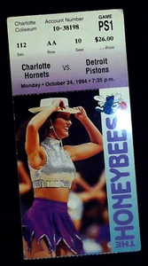 Pistons Hornets NBA Seaon Ticket Stub Honey Bee Dancer Cheerleader Pic 10/24/94 - Picture 1 of 2