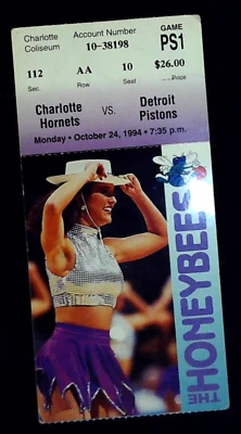 Pistons Hornets NBA Seaon Ticket Stub Honey Bee Dancer Cheerleader Pic 10/24/94 - Image 1 of 2