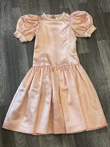 Handmade Vintage Girls Formal Party Wedding dress Peach Satin White sequins - Picture 1 of 12
