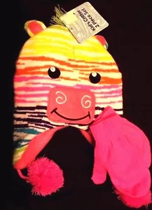 Rainbow Critter Strick & Fleece Mütze & rosa Fäustlinge 1 Größe passt den meisten neu - Bild 1 von 5