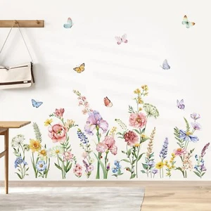 Spring Garden Flower Wall Stickers Wildflower Iris Butterflies Wall Decals A - Picture 1 of 6