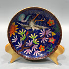 5.3″ fengshui Decor old copper Cloisonne enamel crane flower blue ornament Plate