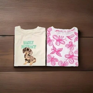 Zara Kids T-shirts Short Sleeves Size 11-12 Dog/Butterfly Design Lot Of 2 - Picture 1 of 11