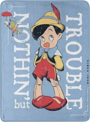 LICENSED Pinocchio New Plush Fleece Throw Blanket Disney Movie Jiminy Cricket - Image 1 of 2