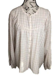 Madewell Women’s XL Beige Blouse Button Up Gathered Check Print L/S Viscose - Picture 1 of 7