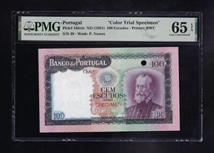 FC. PORTUGAL , 100 ESCUDOS 1961 CH. 6. , SPECIMEN , PRUEBA COLOR , PMG 65 EPQ . - Imagen 1 de 2