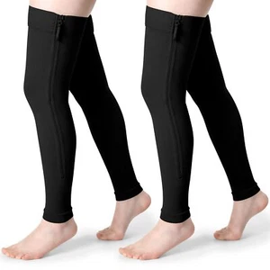 2 Pair Zipper Compression Socks Thigh High 20-30 mmHg Footless Stockings - Large - Picture 1 of 13