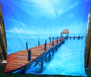 CUBIERTA COLCHA CABAÑA MUELLE TROPICAL AMBESONNE ~ REINA, NUEVA 90" X 102" - Imagen 1 de 3