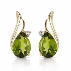 4.26 Carat 14K Solid Yellow Gold Gemstone Stud Earrings Diamond Peridot - Picture 1 of 4