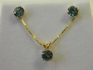 14k Y Gold Blue ZIrcon Earrings_Pendant SET 3.25ct 6 mm( Closed Store)ST-6FPVX - Picture 1 of 2