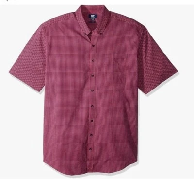 NWT Cutter & Buck Big Short Sleeve Anchor Gingham Button Up Shirt Embark Maroon - Image 1 of 4