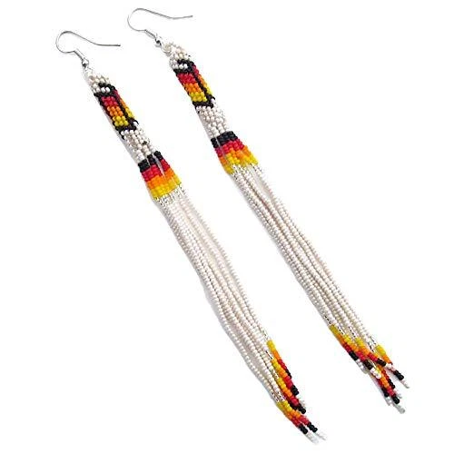 Pendientes de cuentas extra largas estilo nativo tribal con cuentas hechos a mano (crema) Foto 1 de 3