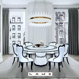 SALE White 1.5MØ Marble Dining Table Lazy Susan & 4 WT Chairs Modern Furniture - Picture 1 of 11