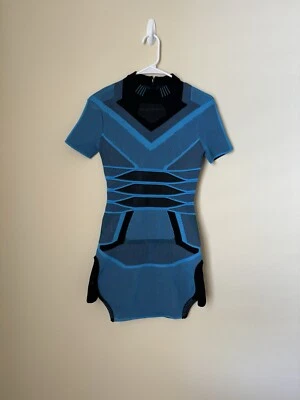 Vestido Alexander Wang Manga Corta Bicolor Malla Rayas Azul XS Foto 1 de 4