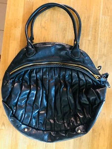 Sabina New York Slouch Leather Bag Large W/ Pleats And Gold Zip And Studs Beauty - Picture 1 of 4