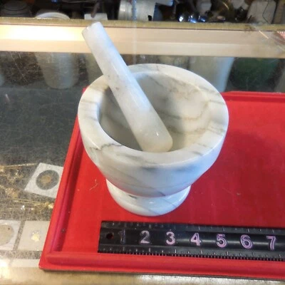 Vintage White and Gray Marble Mortar and Pestal #OP/HP - Image 1 of 4