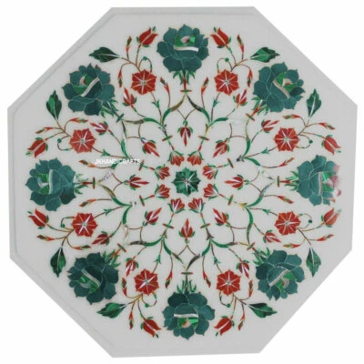 2'x2'  Marble Console Table Top Side Table Malachite Inlay Floral Hallway Decor - Image 1 of 4