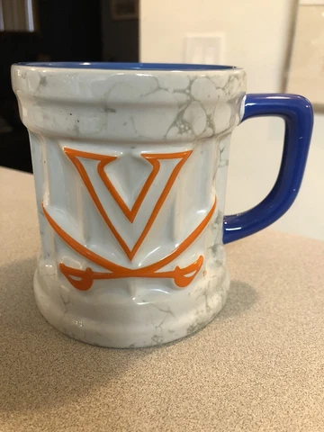 Virginia Cavaliers Mug Marble look Column Orange/Blue handle Cover