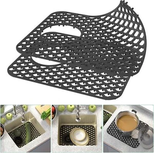 TOOVEM Silicone Sink Protectors Kitchen Non Slip Folding Mat with Drain 2PC - Picture 1 of 8