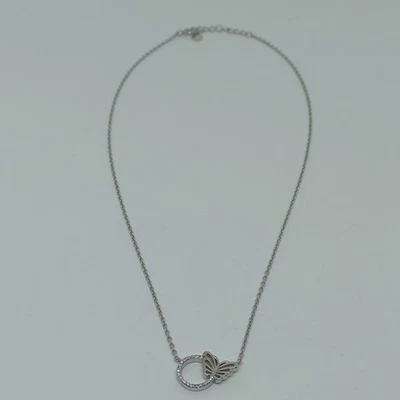 COLLANA IN ARGENTO 925 TONDO GIRO ZIRCONI FARFALLA LISCIA (AMFC0282) - Immagine 1 di 3