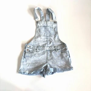 Gap Girls Size 12 Denim Blue Shortalls Overall Shorts Light Wash Floral Cuffed - Picture 1 of 6