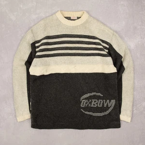 Vintage 90er Jahre gemusterter Strickpullover L Wolle Herren grau gemustert - Bild 1 von 6