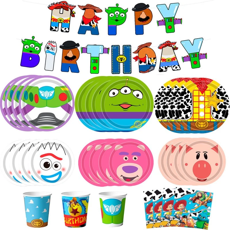 133 Pcs Toy Story Party Decoration Woody Birthday Party Tableware Plates Cups - Image 1 of 4