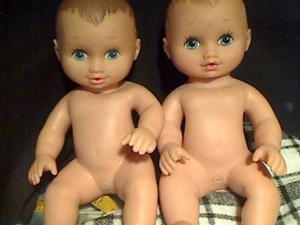 Two Vintage 1991 Lauer Water Baby Doll 9” Blue Eyes Blonde Hair Soft Body - Picture 1 of 5