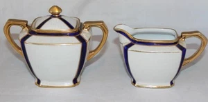 SUPERB NORITAKE MORIMURA HEXAGONAL LUSTER ART DECO CREAMER & SUCRIER c1920's - Picture 1 of 15