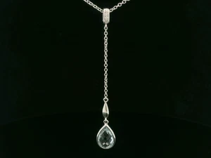 18ct White Gold, Aquamarine & Diamond Necklace/Pendant - 16" Chain - Picture 1 of 10