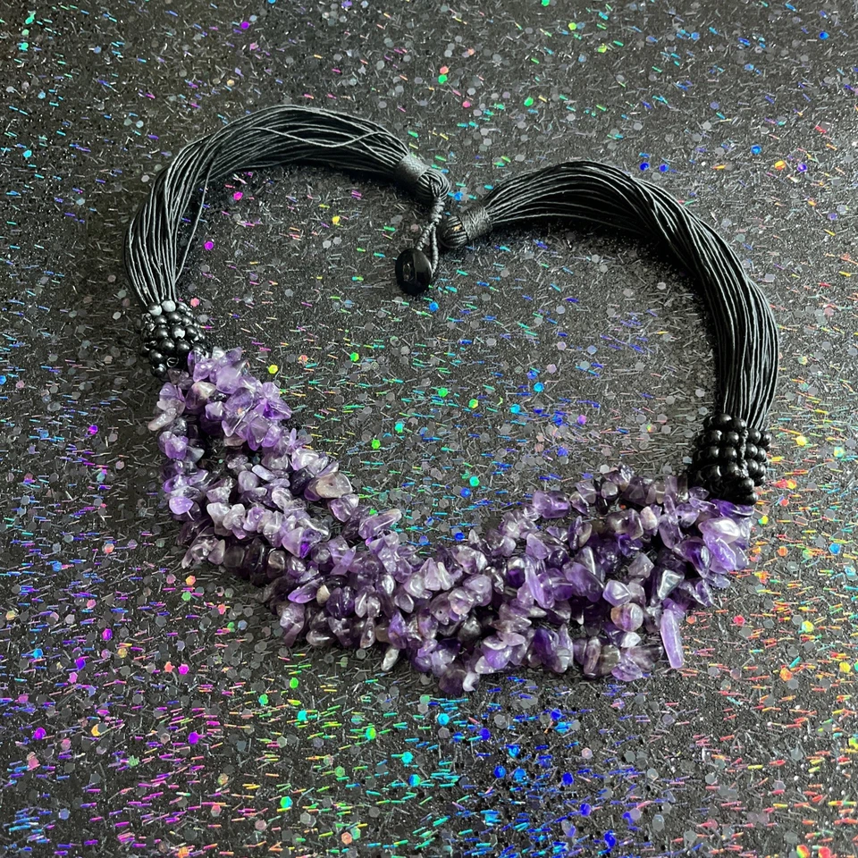 Alexander Kalifano 紫水晶和黑色玛瑙石多品牌串珠粗项链 — 第 1/3 张图片