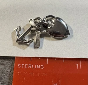 Sterling Silver Anchor Cross Heart Charm Faith Hope Love Vintage Bracelet - Picture 1 of 2