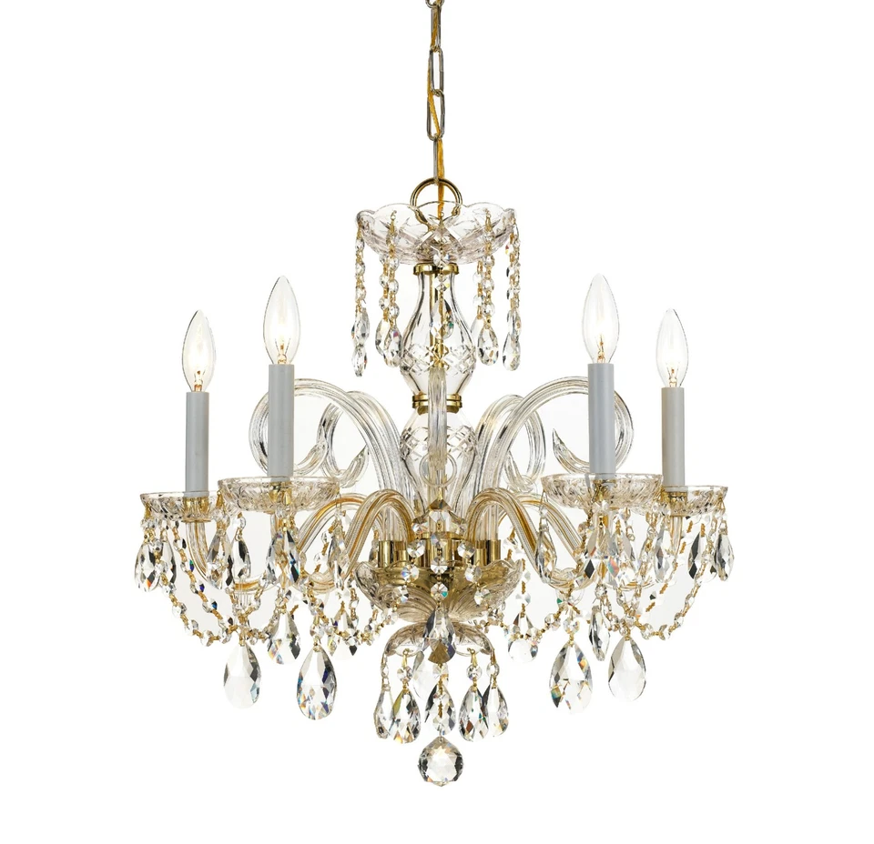 Crystorama 1005-pb-cl-mwp Traditional 5 Light Crystal Chandelier I in Polished Brass Finish