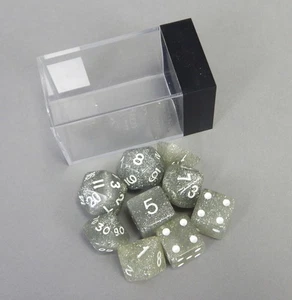 Vintage Silber Chessex 9 Stck. Polyhedral mit Pips Würfel Set OOP ALT GLITZER Glitzer - Bild 1 von 3