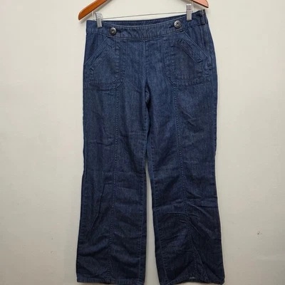 Pantalones de mezclilla Elle de pierna ancha para mujer talla 8 bolsillos lavados oscuros informales Foto 1 de 4