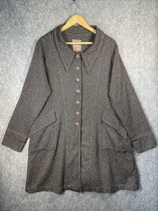 Out of Xile Dress Coat Size 4 (16/18) Taupe Velvet Trim Viscose & Silk Blend VTG - Picture 1 of 19