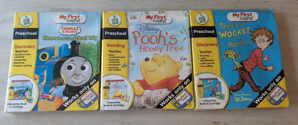 LeapFrog My First LeapPad Lot Preschool Books & Cartridges Thomas Pooh Seuss - Image 1 of 4