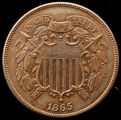 KAPPYSCOINS G8595  1865 UNC BU RB   CIVIL WAR USED AND DATED TWO CENT LUSTER - Image 1 of 2