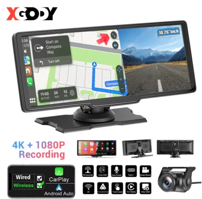 XGODY 10" tragbares Apple Carplay Android Auto Autoradio Radio Rückseite Dashcam - Bild 1 von 4