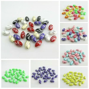 30PCS MIXED OR SINGLE COLOURS ACRYLIC OVAL SHAPE BEADS WITH SILVER SWIRL PATTERN - Picture 1 of 18