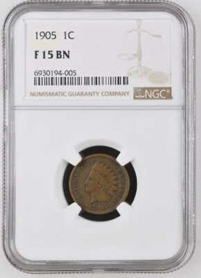 1905 Indian Head Cent Fine NGC F 15 Brown - Image 1 of 2