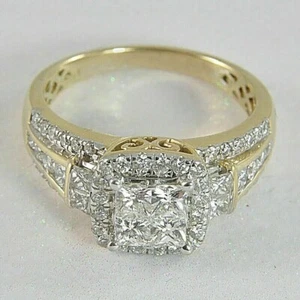 2Ct Princess Cut Lab Created Diamond Cluster Wedding Ring 14K Yellow Gold Plated - Picture 1 of 4