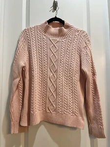 CHAPS Turtleneck Cable sweater Large Pink 100% Cotton Armpit To Armpit 23” - Picture 1 of 6