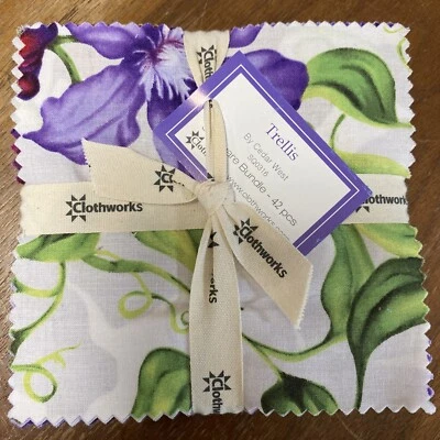 Rare Floral Trellis Fabric 5" Charms 42 Pcs Clothworks Cedar West SQ0316 - Image 1 of 4