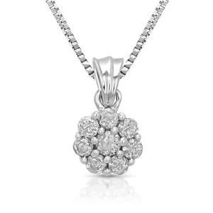 0.15 ct Diamond Star Pendant Necklace for Women 14K White Gold Cluster 1/2 Inch - Picture 1 of 5
