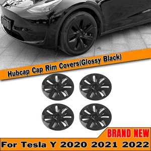 19" Hubcaps Cap Rim Wheel Cover For Tesla Model Y 2020-2024 Gloss Black 4PCS - Picture 1 of 11