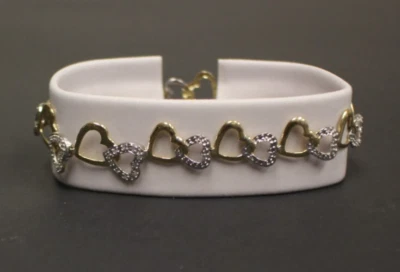 (RI2) 10K Two-Tone Gold Heart Link Bracelet - 7.25" - 6.4 Grams - 13.5 MM - Image 1 of 4